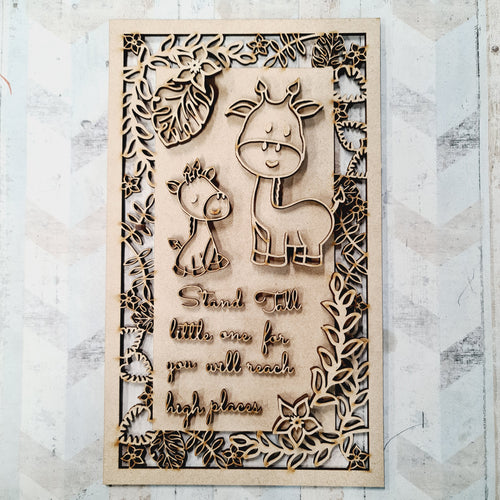 OL1733  - MDF Jungle Doodles - Rectangle Giraffe Plaque - ‘Stand Tall little one for you will reach high places’ - Olifantjie - Wooden - MDF - Lasercut - Blank - Craft - Kit - Mixed Media - UK