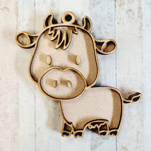 OL1768 - MDF  doodle Farm hanging - Cow style 6 - Olifantjie - Wooden - MDF - Lasercut - Blank - Craft - Kit - Mixed Media - UK