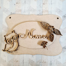 OP084 - MDF Doodle woodland Themed Personalised Plaque - Owl - Olifantjie - Wooden - MDF - Lasercut - Blank - Craft - Kit - Mixed Media - UK