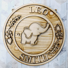 OL1759 - MDF Jungle doodle Circle Personalised Plaque - Elephant 1 - Olifantjie - Wooden - MDF - Lasercut - Blank - Craft - Kit - Mixed Media - UK