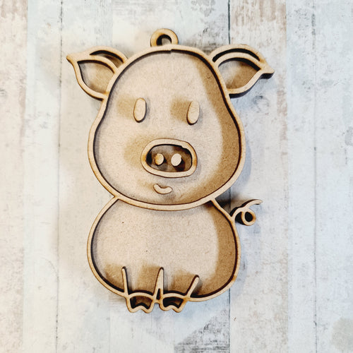 OL1781 - MDF  doodle Farm hanging - Pig Style 3 - Olifantjie - Wooden - MDF - Lasercut - Blank - Craft - Kit - Mixed Media - UK