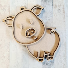 OL1782 - MDF  doodle Farm hanging - Pig Style 4 - Olifantjie - Wooden - MDF - Lasercut - Blank - Craft - Kit - Mixed Media - UK
