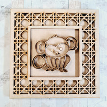 OL1724 - MDF Rattan effect square plaque with jungle doodle - Monkey 3 - Olifantjie - Wooden - MDF - Lasercut - Blank - Craft - Kit - Mixed Media - UK
