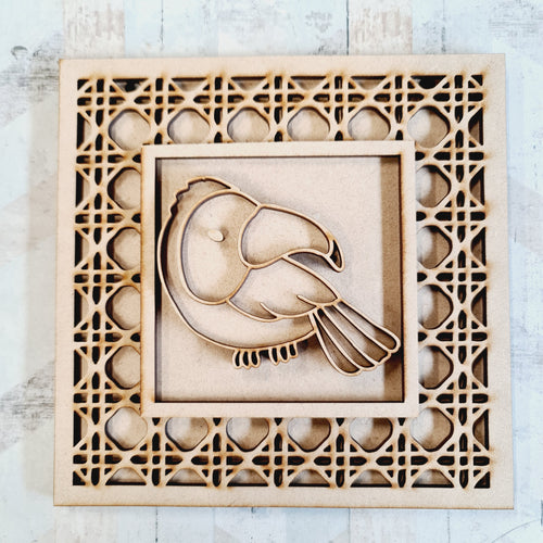 OL1746 - MDF Rattan effect square plaque with jungle doodle -Toucan - Olifantjie - Wooden - MDF - Lasercut - Blank - Craft - Kit - Mixed Media - UK