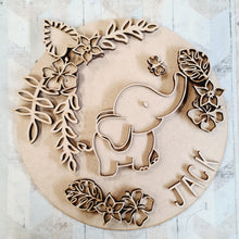 OL1739 - MDF Doodle Jungle - Elephant style 1 plaque personalised - Olifantjie - Wooden - MDF - Lasercut - Blank - Craft - Kit - Mixed Media - UK