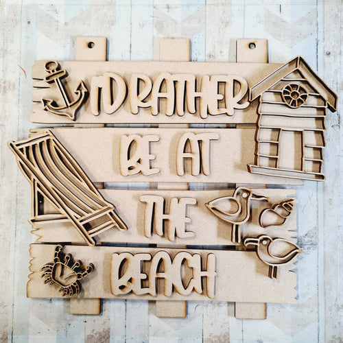 OL1811 - MDF ‘I'd rather be at the beach ’ Layered Holiday Doodle Plaque - Olifantjie - Wooden - MDF - Lasercut - Blank - Craft - Kit - Mixed Media - UK