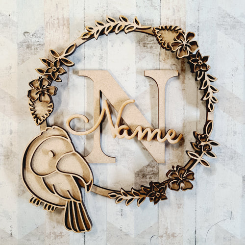 OL1742 - MDF Jungle doodle Personalised Wreath - Toucan - Olifantjie - Wooden - MDF - Lasercut - Blank - Craft - Kit - Mixed Media - UK