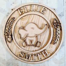 OL1760 - MDF Jungle doodle Circle Personalised Plaque - Elephant 2 - Olifantjie - Wooden - MDF - Lasercut - Blank - Craft - Kit - Mixed Media - UK