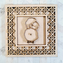 OL1794 - MDF Rattan effect square plaque with farm doodle - Sheep 2 - Olifantjie - Wooden - MDF - Lasercut - Blank - Craft - Kit - Mixed Media - UK