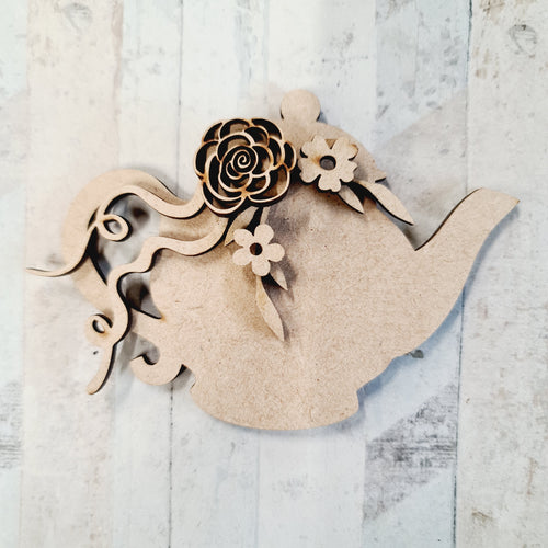 OL857 - MDF Mini Teapot -Floral - Olifantjie - Wooden - MDF - Lasercut - Blank - Craft - Kit - Mixed Media - UK