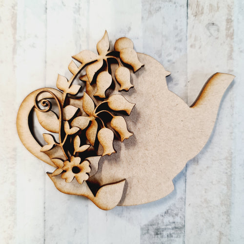 OL860 - MDF Mini Teapot - Pretty Floral - Olifantjie - Wooden - MDF - Lasercut - Blank - Craft - Kit - Mixed Media - UK