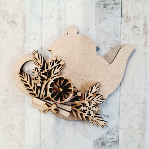 Sale OL863 - MDF Mini Teapot - Christmas Orange - Olifantjie - Wooden - MDF - Lasercut - Blank - Craft - Kit - Mixed Media - UK