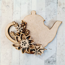 OL865 - MDF Mini Teapot - Poinsettia - Olifantjie - Wooden - MDF - Lasercut - Blank - Craft - Kit - Mixed Media - UK