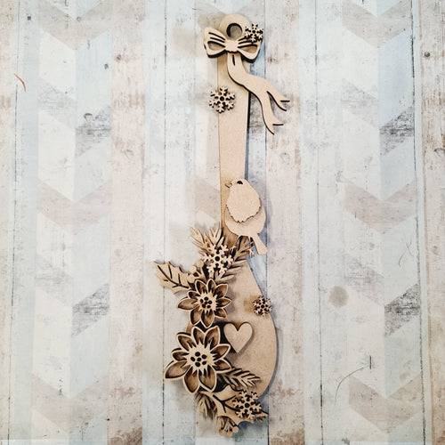 OL844 - MDF Floral Wooden Spoon Hanging - Christmas Floral - Olifantjie - Wooden - MDF - Lasercut - Blank - Craft - Kit - Mixed Media - UK