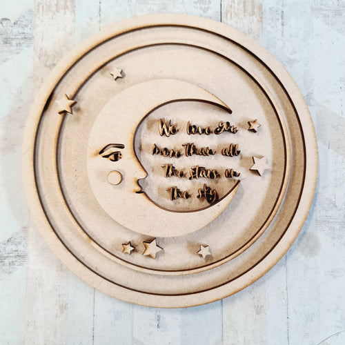 OL882 - MDF Two Layered ‘We Love you more than all the stars in the sky’ moon plaque - Olifantjie - Wooden - MDF - Lasercut - Blank - Craft - Kit - Mixed Media - UK