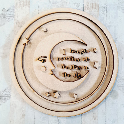 OL881 - MDF Two Layered ‘I Love you more than all the stars in the sky’ moon plaque - Olifantjie - Wooden - MDF - Lasercut - Blank - Craft - Kit - Mixed Media - UK