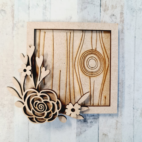 OL682 - MDF Square Wreath with Backing - Pretty Floral - Olifantjie - Wooden - MDF - Lasercut - Blank - Craft - Kit - Mixed Media - UK