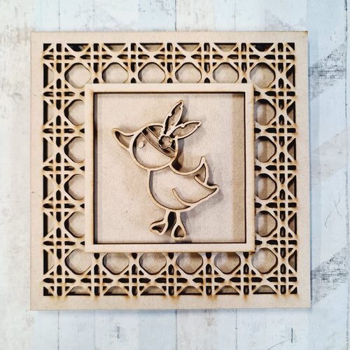 OL1839 - MDF Rattan effect square plaque with doodle Tribal - Duck - Olifantjie - Wooden - MDF - Lasercut - Blank - Craft - Kit - Mixed Media - UK