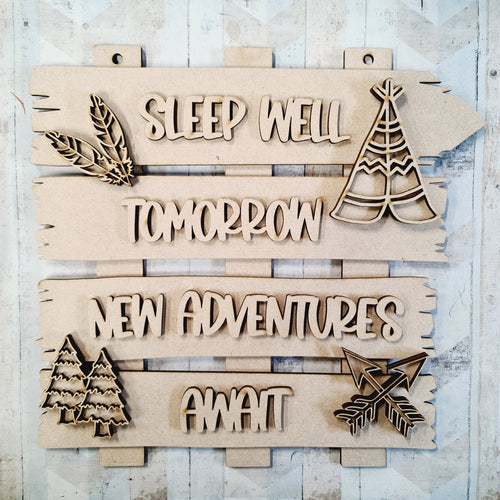 OL1851 - MDF ‘Sleep well Tomorrow New Adventure Awaits ’ Layered Holiday Tribal Doodle Plaque - Olifantjie - Wooden - MDF - Lasercut - Blank - Craft - Kit - Mixed Media - UK