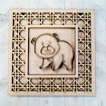 OL1846 - MDF Rattan effect square plaque with doodle Tribal - Bear 1 - Olifantjie - Wooden - MDF - Lasercut - Blank - Craft - Kit - Mixed Media - UK