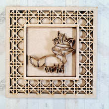 OL1838 - MDF Rattan effect square plaque with doodle Tribal - Fox - Olifantjie - Wooden - MDF - Lasercut - Blank - Craft - Kit - Mixed Media - UK