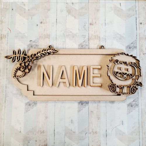 SS174 - MDF Doodle Jungle - Lion Personalised Street Sign - Medium (8 letters) - Olifantjie - Wooden - MDF - Lasercut - Blank - Craft - Kit - Mixed Media - UK