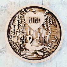 OL487 - MDF Layered Swan Circle Plaque Personalised - Olifantjie - Wooden - MDF - Lasercut - Blank - Craft - Kit - Mixed Media - UK