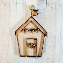 OL1704 - MDF Doodle Holiday Hanging - Beach Hut - Olifantjie - Wooden - MDF - Lasercut - Blank - Craft - Kit - Mixed Media - UK