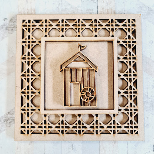 OL1692 - MDF Rattan effect square plaque - Seaside Doodles - Style 8 - Olifantjie - Wooden - MDF - Lasercut - Blank - Craft - Kit - Mixed Media - UK