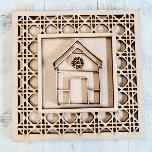 OL1694 - MDF Rattan effect square plaque - Seaside Doodles - Style 10 - Olifantjie - Wooden - MDF - Lasercut - Blank - Craft - Kit - Mixed Media - UK