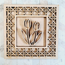 OL1663- MDF Rattan effect square plaque - Gardening Doodles - Tulip - Olifantjie - Wooden - MDF - Lasercut - Blank - Craft - Kit - Mixed Media - UK