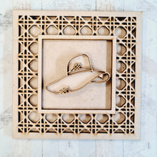 OL1661- MDF Rattan effect square plaque - Gardening Doodles - Hat - Olifantjie - Wooden - MDF - Lasercut - Blank - Craft - Kit - Mixed Media - UK