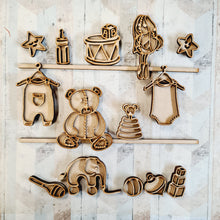 OL1656 - MDF Nursery Doodles -Shelf Scene - Olifantjie - Wooden - MDF - Lasercut - Blank - Craft - Kit - Mixed Media - UK