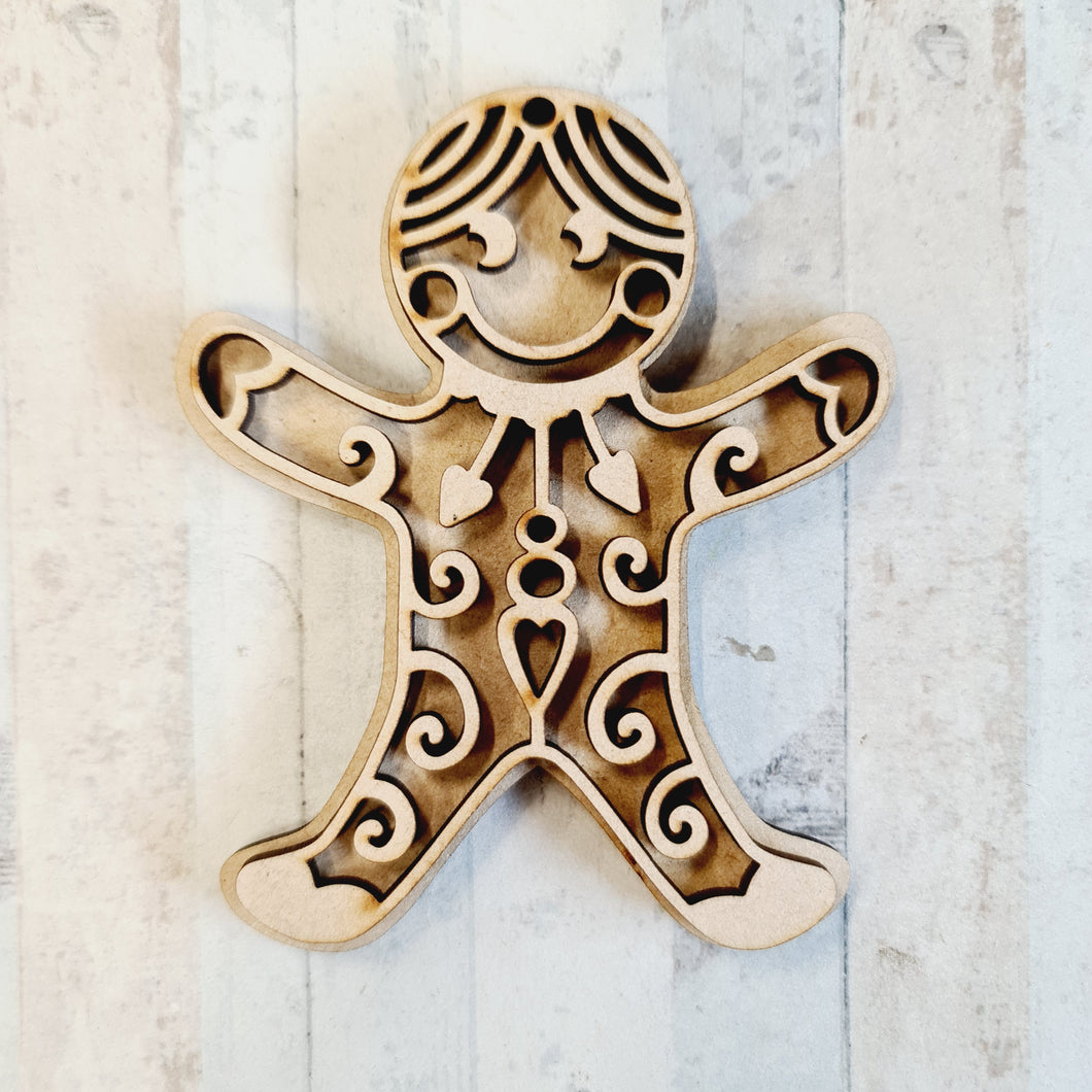 SJ399 - MDF Gingerbread  Cookie - Christmas Bauble - Olifantjie - Wooden - MDF - Lasercut - Blank - Craft - Kit - Mixed Media - UK