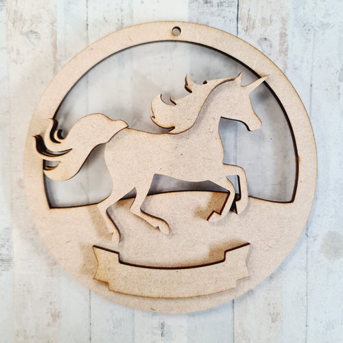 CH126 - MDF & Acrylic Unicorn Circle Bauble - Olifantjie - Wooden - MDF - Lasercut - Blank - Craft - Kit - Mixed Media - UK