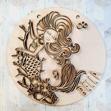 OL1931 - MDF Mermaid Doodles - Round  Scene Personalised Layered Plaque - Mermaid Style 2 - Olifantjie - Wooden - MDF - Lasercut - Blank - Craft - Kit - Mixed Media - UK