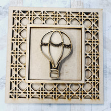 OL1968 - MDF Rattan effect square plaque with doodle - Hot Air Balloon 4 - Olifantjie - Wooden - MDF - Lasercut - Blank - Craft - Kit - Mixed Media - UK