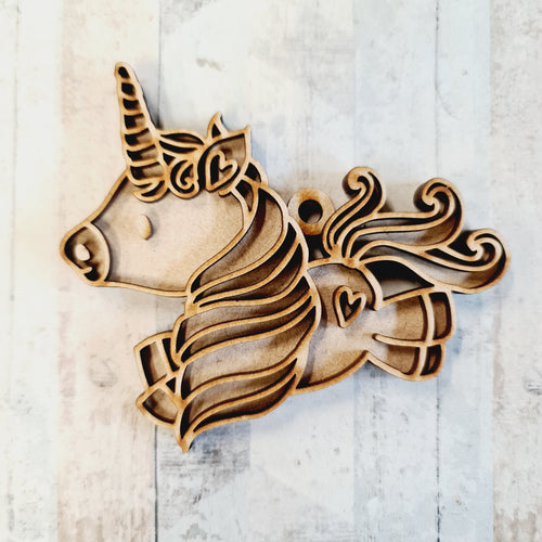 OL1996  - MDF Doodle Unicorn Hanging - Style 3 - Olifantjie - Wooden - MDF - Lasercut - Blank - Craft - Kit - Mixed Media - UK