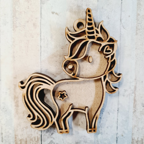 OL2000 - MDF Doodle Unicorn Hanging - Style 7 - Olifantjie - Wooden - MDF - Lasercut - Blank - Craft - Kit - Mixed Media - UK