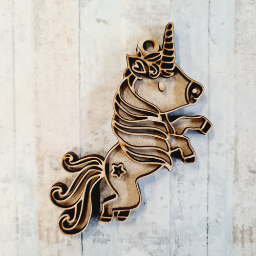 OL2001 - MDF Doodle Unicorn Hanging - Style 8 - Olifantjie - Wooden - MDF - Lasercut - Blank - Craft - Kit - Mixed Media - UK