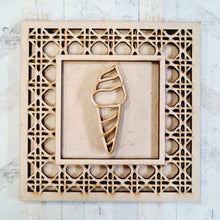 OL1978 - MDF Rattan effect square plaque with Unicorn doodle - Unicorn Ice cream - Olifantjie - Wooden - MDF - Lasercut - Blank - Craft - Kit - Mixed Media - UK
