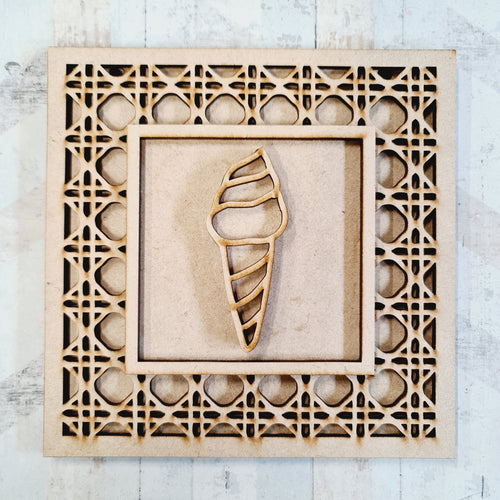OL1978 - MDF Rattan effect square plaque with Unicorn doodle - Unicorn Ice cream - Olifantjie - Wooden - MDF - Lasercut - Blank - Craft - Kit - Mixed Media - UK