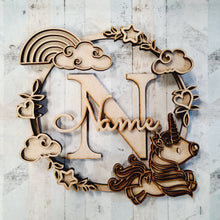 W071 - MDF Unicorn doodle Personalised Wreath - Style 3 - Olifantjie - Wooden - MDF - Lasercut - Blank - Craft - Kit - Mixed Media - UK