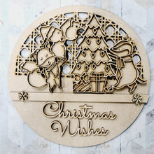 OL2028 - MDF Christmas Doodles Rattan Circle - Woodland Animal Tree Decorating - Your wording - Olifantjie - Wooden - MDF - Lasercut - Blank - Craft - Kit - Mixed Media - UK
