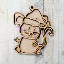 OL2036 - MDF Doodle Christmas Hanging - Mouse Hat - with or without banner - Olifantjie - Wooden - MDF - Lasercut - Blank - Craft - Kit - Mixed Media - UK