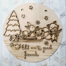 OL2029 - MDF Christmas Doodles Circle - Woodland Animal Sledging - Your wording - Olifantjie - Wooden - MDF - Lasercut - Blank - Craft - Kit - Mixed Media - UK