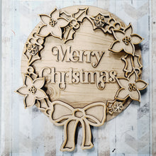 OL2072 - MDF Christmas doodle Large Holly Wreath  Plaque - Your wording - Olifantjie - Wooden - MDF - Lasercut - Blank - Craft - Kit - Mixed Media - UK