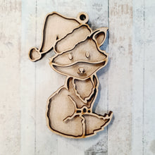 OL2069 - MDF Doodle Christmas Woodland Hanging - Fox 2 Hat - with or without banner - Olifantjie - Wooden - MDF - Lasercut - Blank - Craft - Kit - Mixed Media - UK