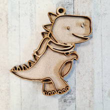 OL2046 - MDF Doodle Christmas Dinosaur Hanging - Dino 4 Scarf - with or without banner - Olifantjie - Wooden - MDF - Lasercut - Blank - Craft - Kit - Mixed Media - UK