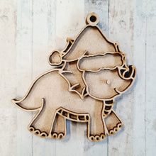 OL2048 - MDF Doodle Christmas Dinosaur Hanging - Dino 5 Hat - with or without banner - Olifantjie - Wooden - MDF - Lasercut - Blank - Craft - Kit - Mixed Media - UK